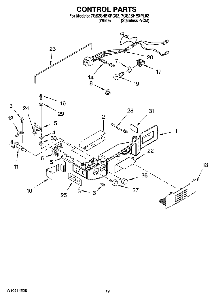 CONTROL PARTS Diagram and Parts List for 7GS2SHEXPQ02  Whirlpool Refrigerator