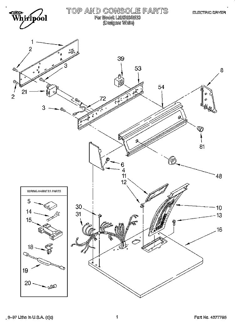 SECTION Diagram and Parts List for LER3624EQ0  Whirlpool Dryer