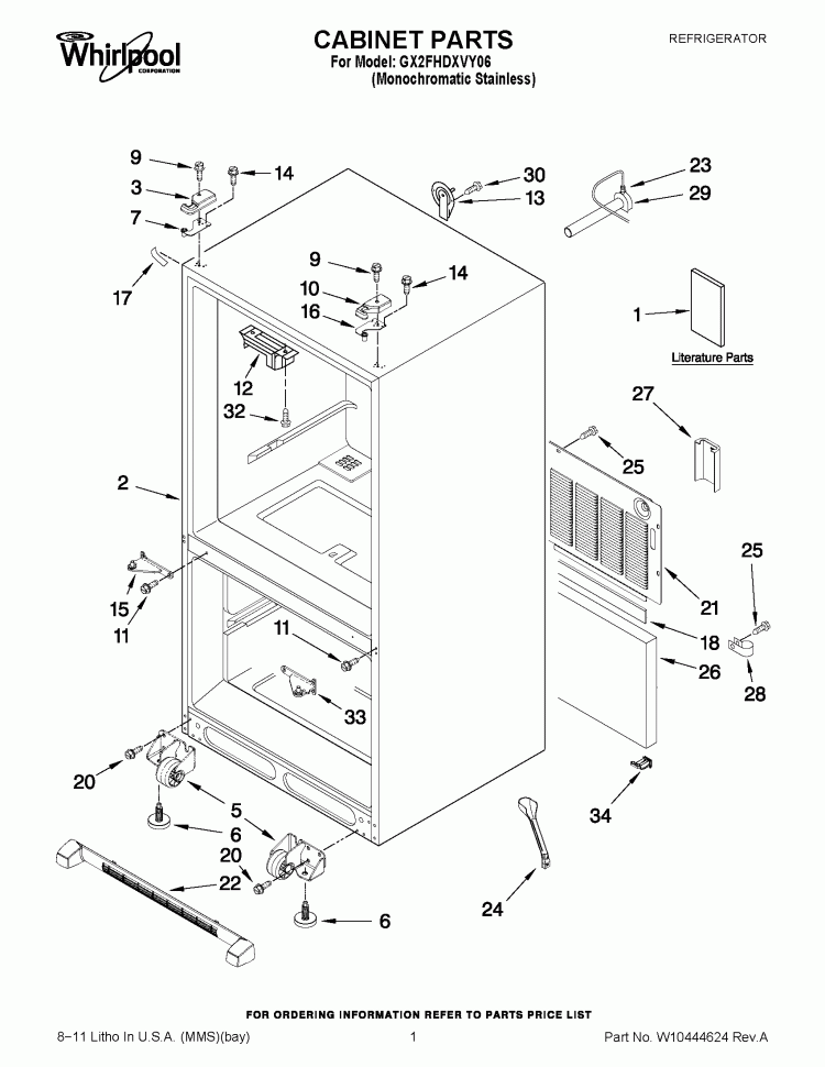 CABINET PARTS Diagram and Parts List for GX2FHDXVY06  Whirlpool Refrigerator
