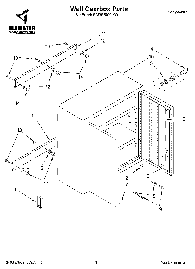 Wall Gearbox Parts Diagram and Parts List for GAWGB000LG0  Whirlpool Cabinet