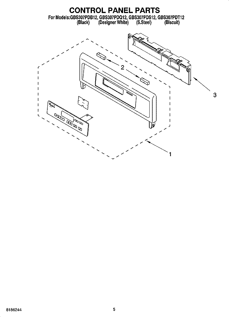 CONTROL PANEL PARTS Diagram and Parts List for GBS307PDS12  Whirlpool Wall Oven