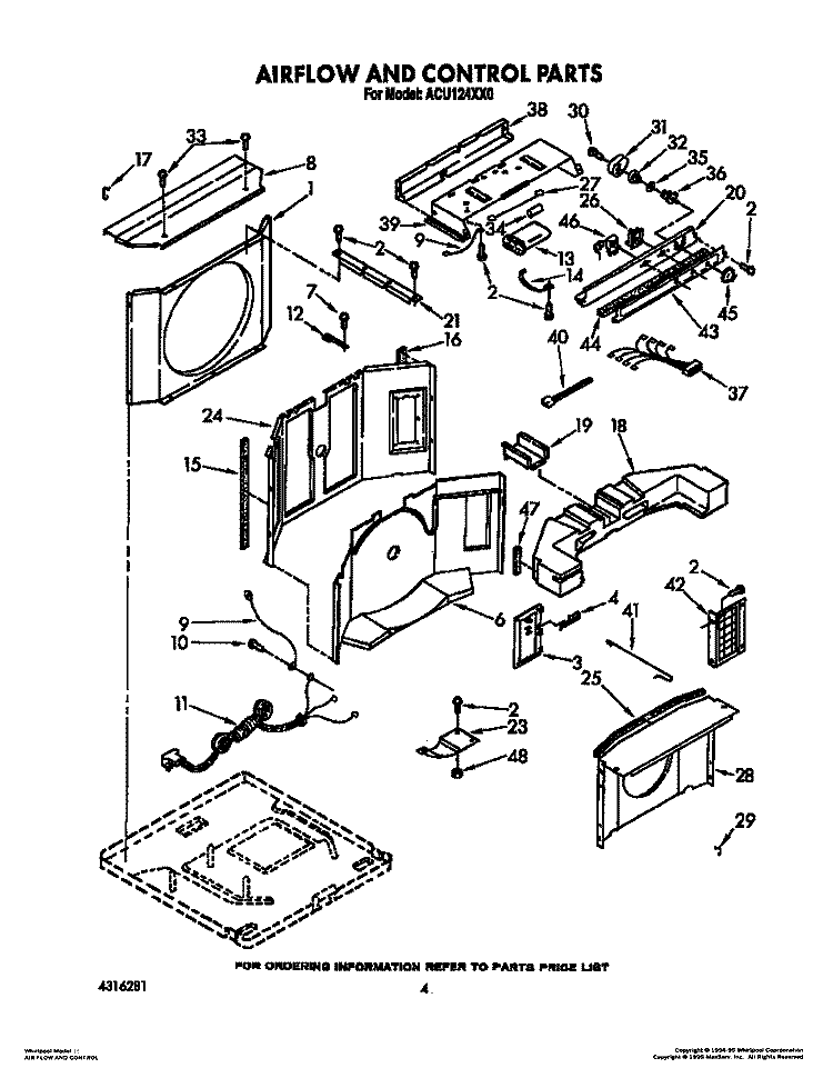 AIR FLOW AND CONTROL Diagram and Parts List for ACU124XX0  Whirlpool Air Conditioner