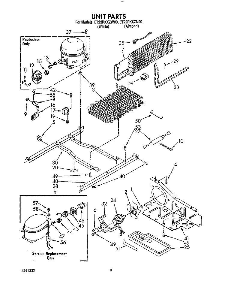 UNIT Diagram and Parts List for ET22PKXZW00  Whirlpool Refrigerator