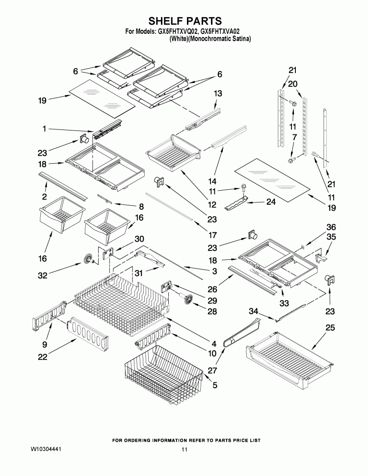 SHELF PARTS Diagram and Parts List for GX5FHTXVQ02  Whirlpool Refrigerator
