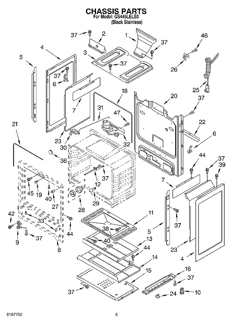 CHASSIS PARTS Diagram and Parts List for GS445LELS0  Whirlpool Range