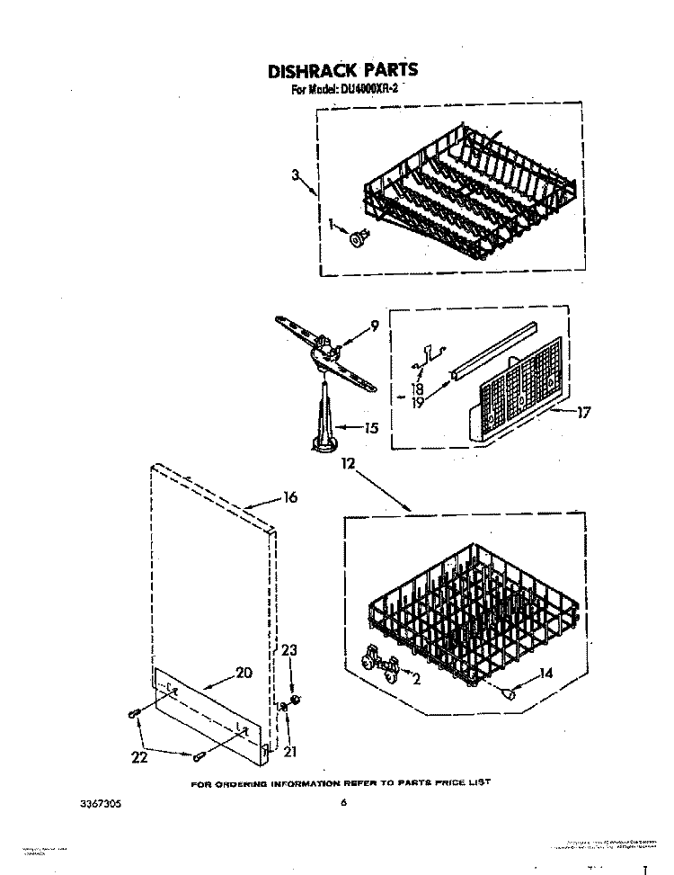 DISHRACK Diagram and Parts List for DU4000XR2  Whirlpool Dishwasher