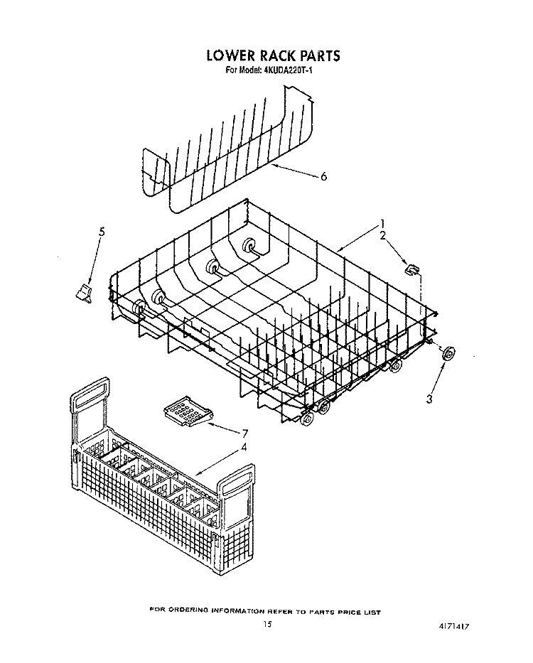 LOWER RACK Diagram and Parts List for 4KUDA220T1  KitchenAid Dishwasher