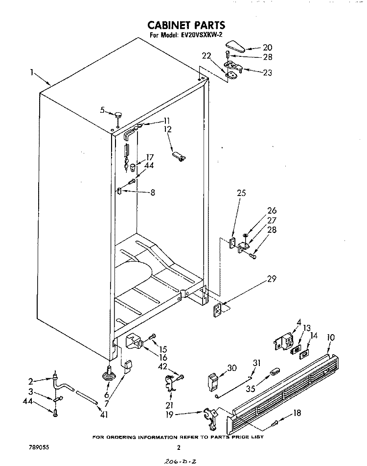 CABINET Diagram and Parts List for EV20VSXKW2  Whirlpool Freezer