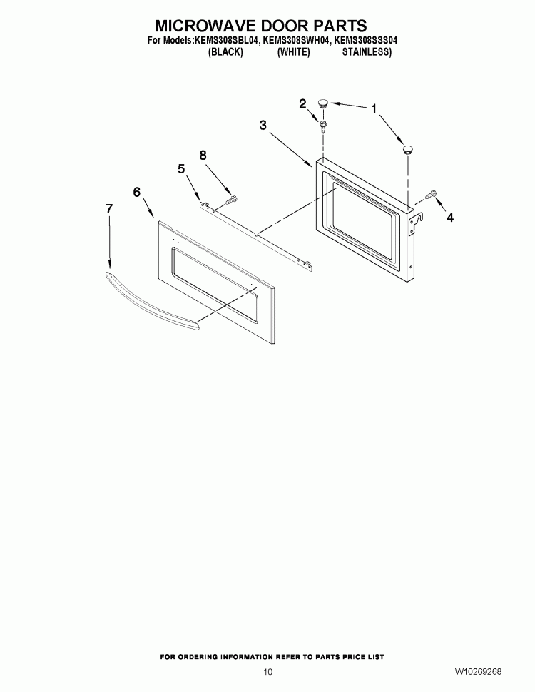 MICROWAVE DOOR PARTS Diagram and Parts List for KEMS308SSS04  KitchenAid Microwave Oven Combo