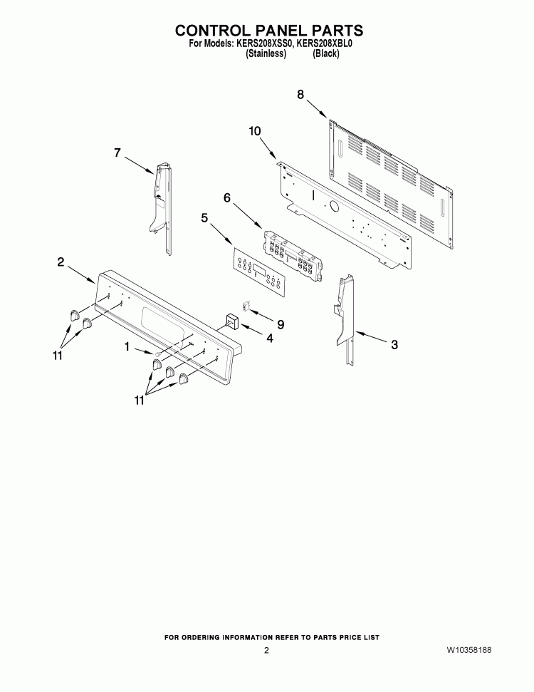 CONTROL PANEL PARTS Diagram and Parts List for KERS208XBL0  KitchenAid Range