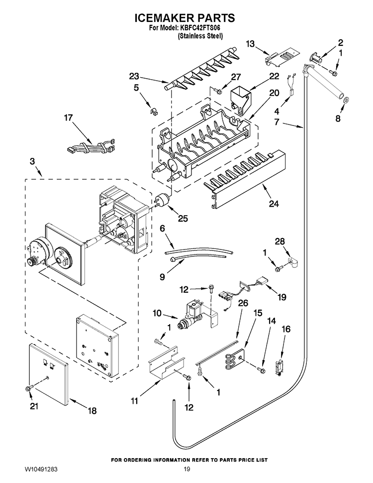 ICEMAKER PARTS Diagram and Parts List for KBFC42FTS06  KitchenAid Refrigerator
