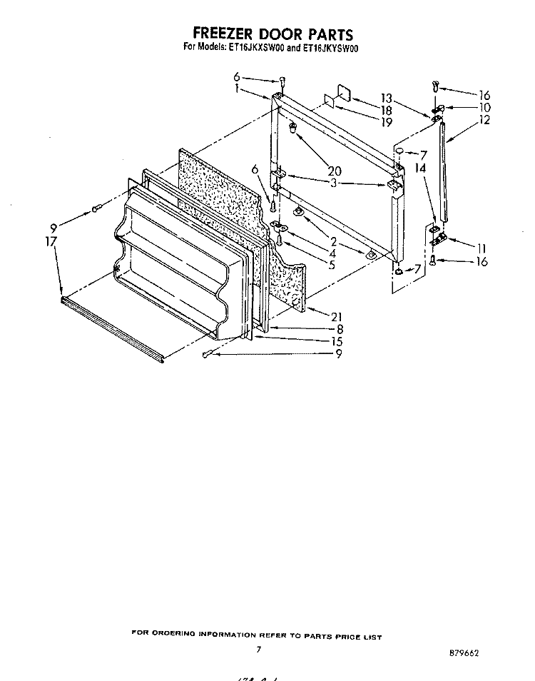 FREEZER DOOR Diagram and Parts List for ET16JKYSW00  Whirlpool Refrigerator