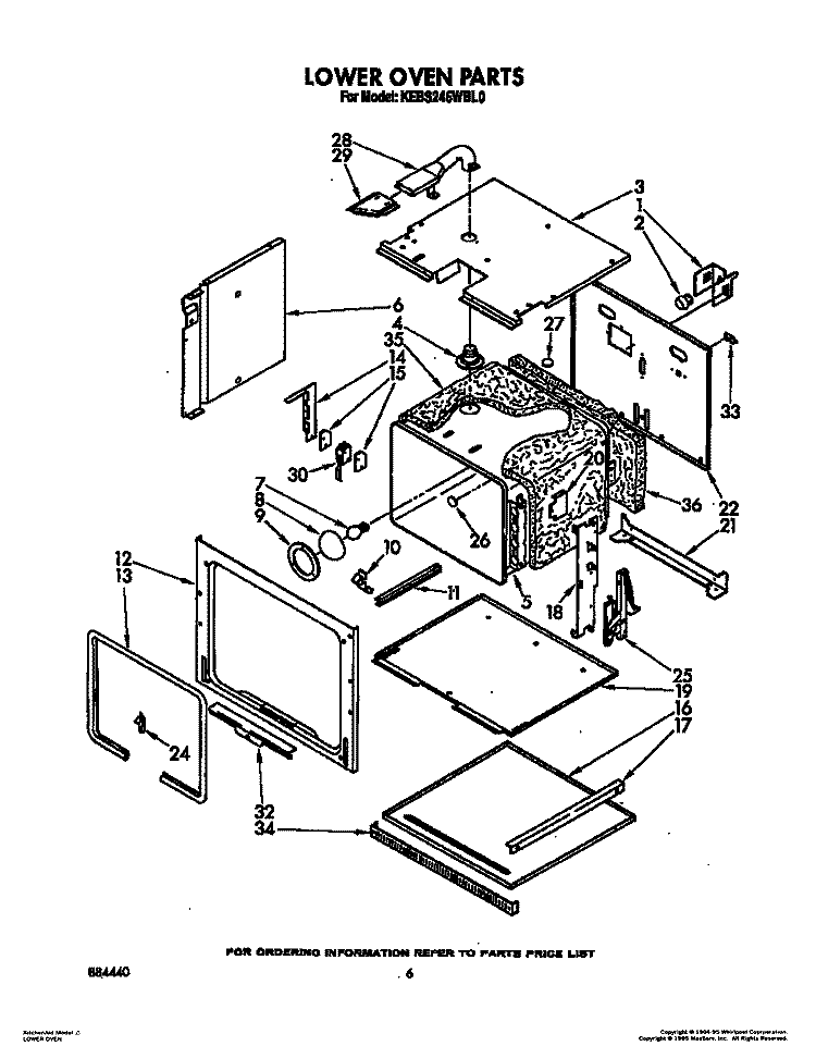 LOWER OVEN Diagram and Parts List for KEBS246WBL0  KitchenAid Wall Oven
