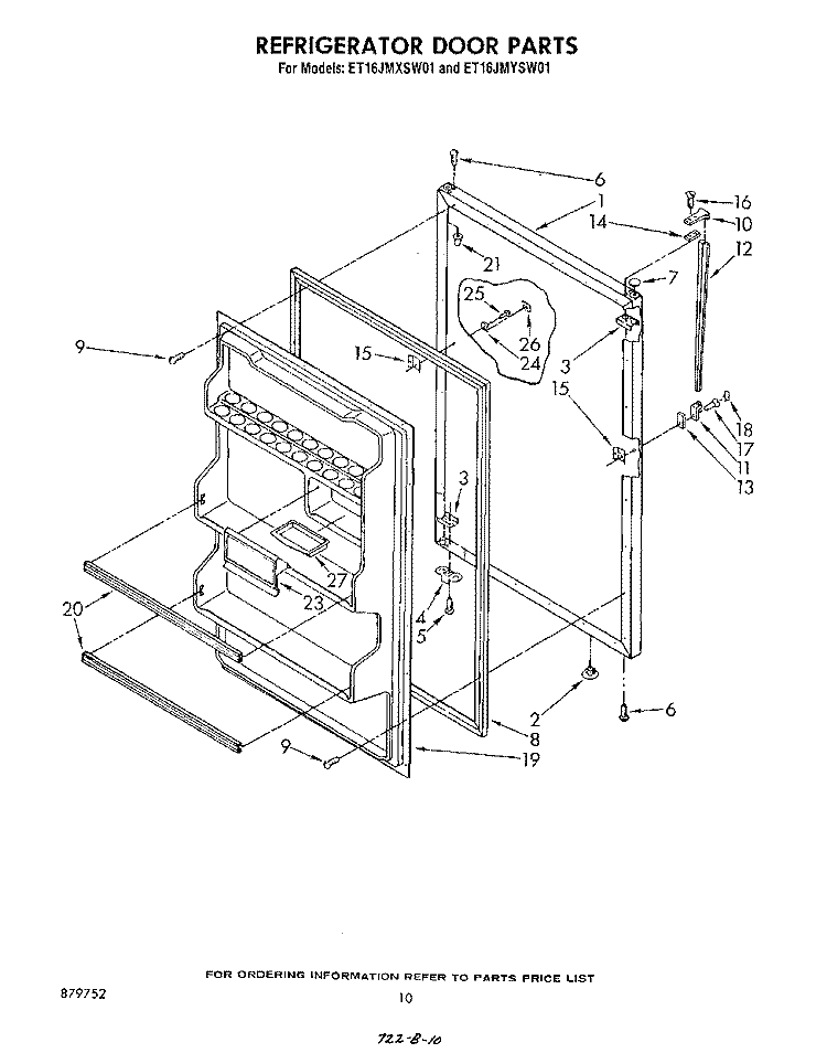 REFRIGERATOR DOOR Diagram and Parts List for ET16JMYSN01  Whirlpool Refrigerator