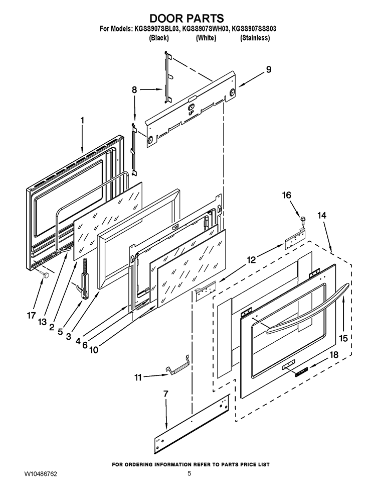 DOOR PARTS Diagram and Parts List for KGSS907SBL03  KitchenAid Range