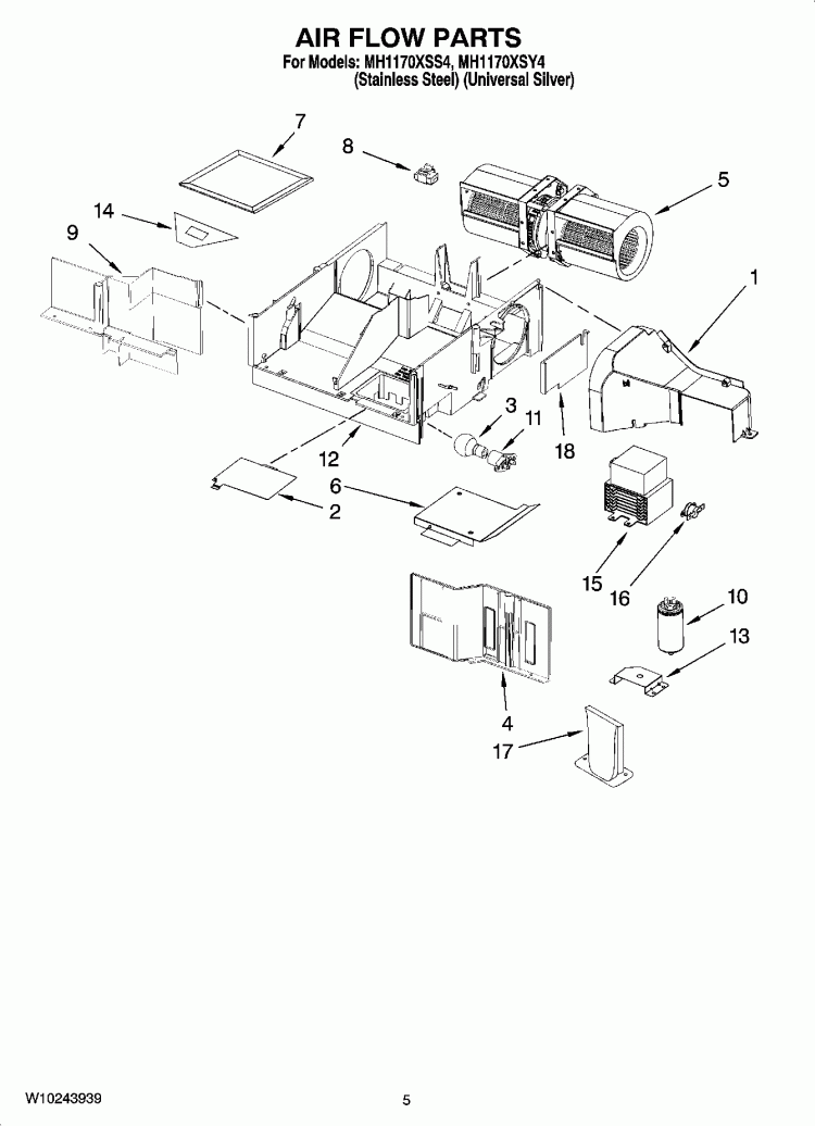 AIR FLOW PARTS Diagram and Parts List for MH1170XSS4  Whirlpool Microwave