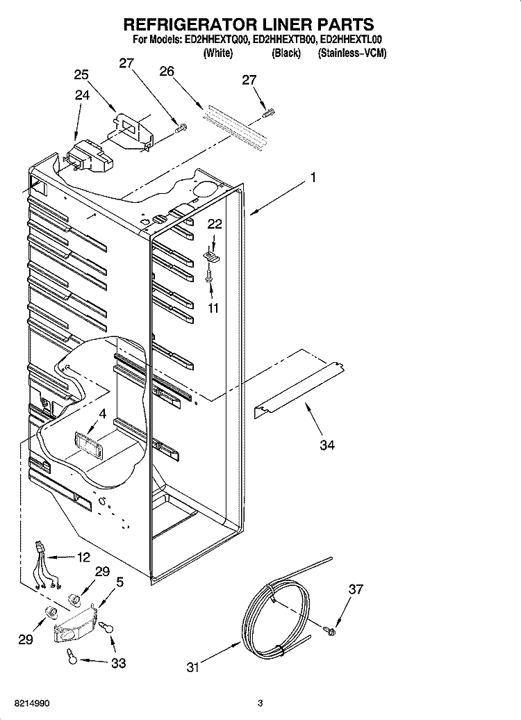 REFRIGERATOR LINER PARTS Diagram and Parts List for ED2HHEXTL00  Whirlpool Refrigerator