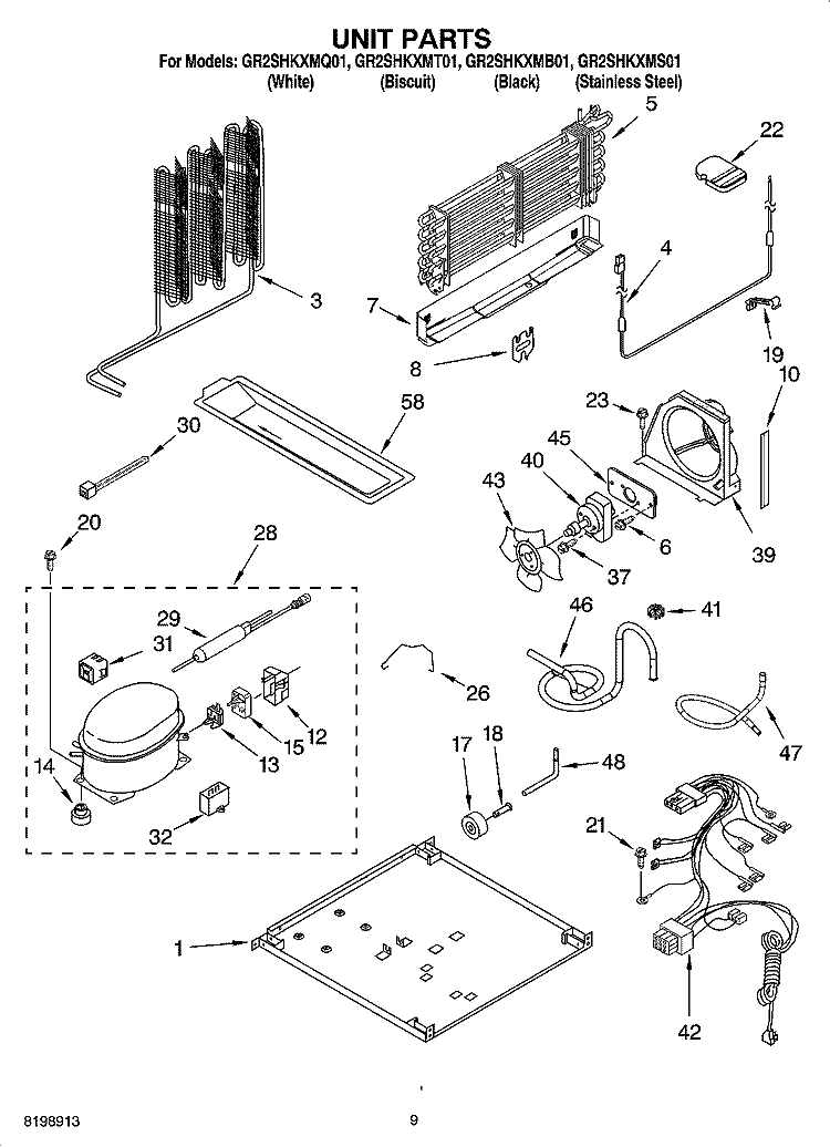 UNIT PARTS Diagram and Parts List for GR2SHKXMT01  Whirlpool Refrigerator