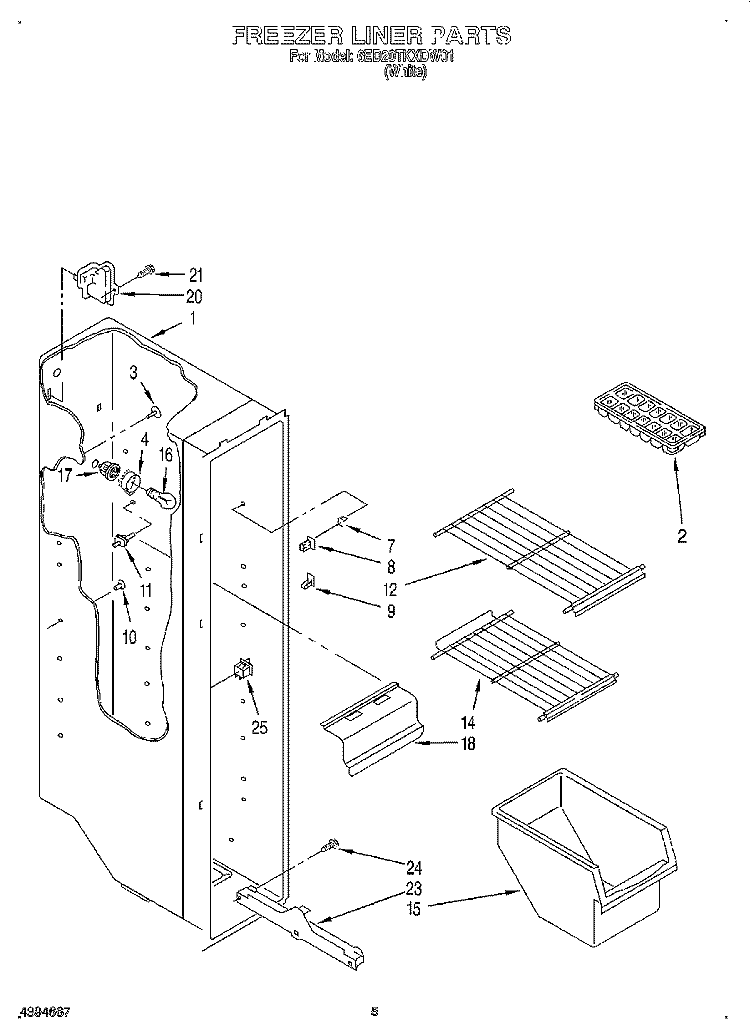 FREEZER LINER Diagram and Parts List for 6ED20TKXDW01  Whirlpool Refrigerator