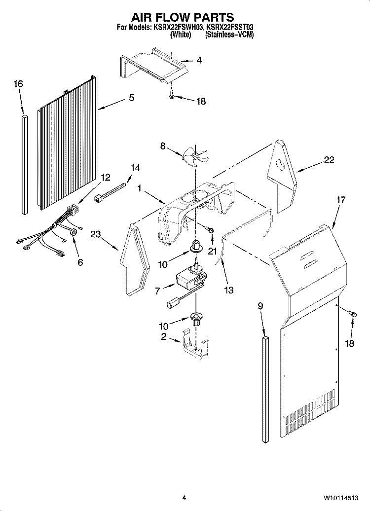AIR FLOW PARTS Diagram and Parts List for KSRX22FSST03  KitchenAid Refrigerator