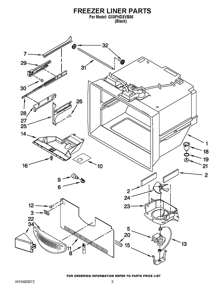 FREEZER LINER PARTS Diagram and Parts List for GX5FHDXVB06  Whirlpool Refrigerator