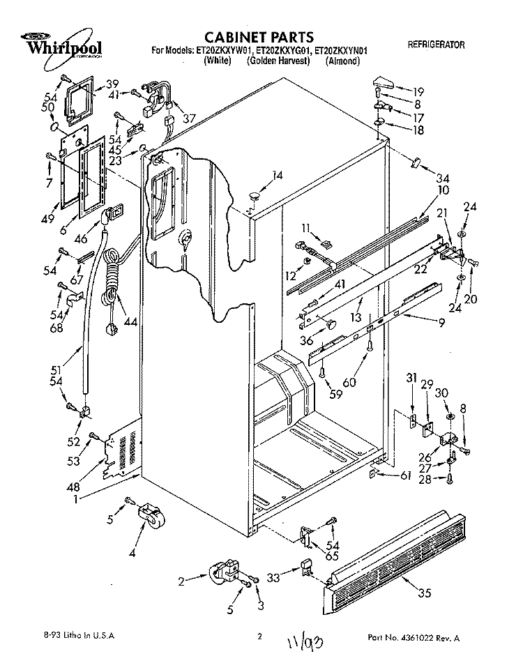CABINET Diagram and Parts List for ET20ZKXYG01  Whirlpool Refrigerator