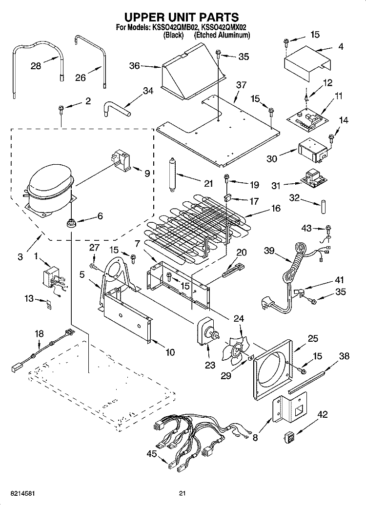 UPPER UNIT PARTS Diagram and Parts List for KSSO42QMB02  KitchenAid Refrigerator