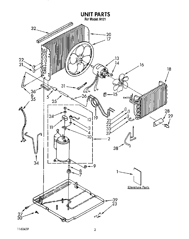 UNIT, LIT/OPTIONAL Diagram and Parts List for BFR121  Whirlpool Air Conditioner