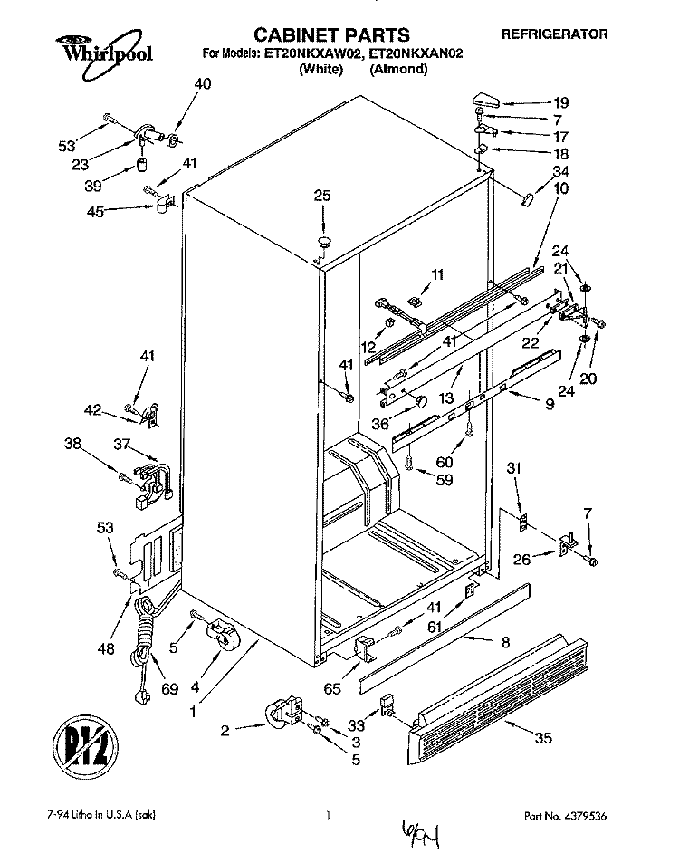 CABINET Diagram and Parts List for ET20NKXAW02  Whirlpool Refrigerator