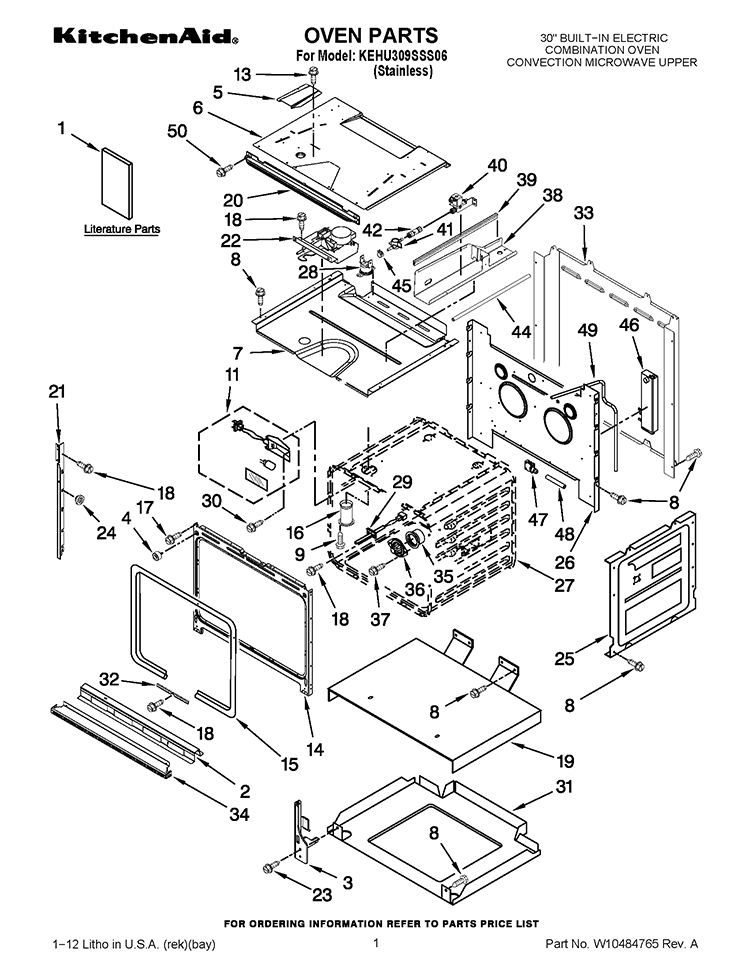 OVEN PARTS Diagram and Parts List for KEHU309SSS06  KitchenAid Microwave Oven Combo