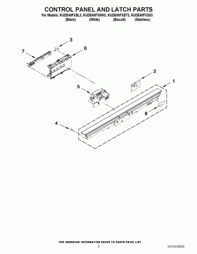 CONTROL PANEL AND LATCH PARTS Diagram and Parts List for KUDE40FXBT3  KitchenAid Dishwasher