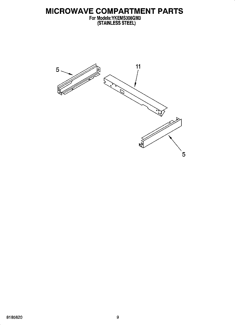 MICROWAVE COMPARTMENT PARTS Diagram and Parts List for YKEMS308GM3  KitchenAid Microwave Oven Combo