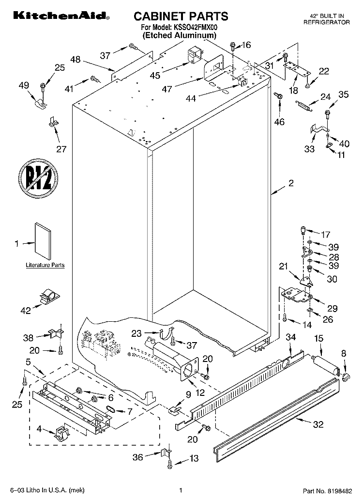 CABINET PARTS Diagram and Parts List for KSSO42FMX00  KitchenAid Refrigerator