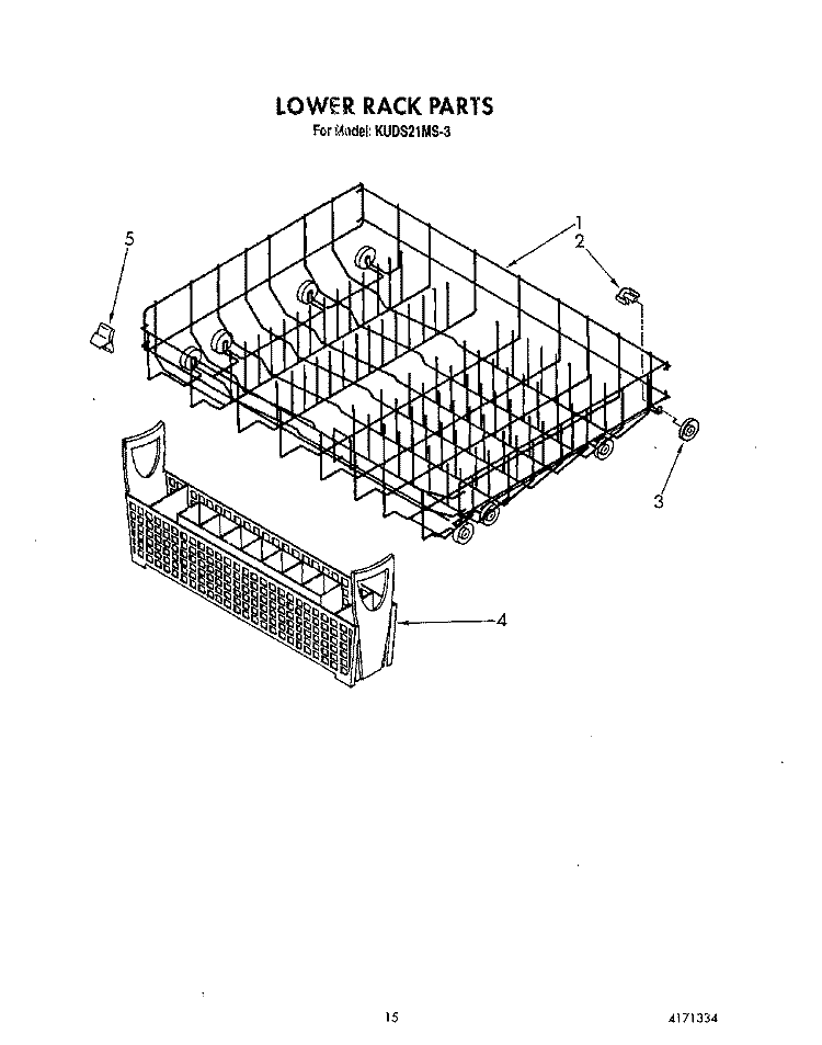 LOWER RACK Diagram and Parts List for KUDS21MS3  KitchenAid Dishwasher