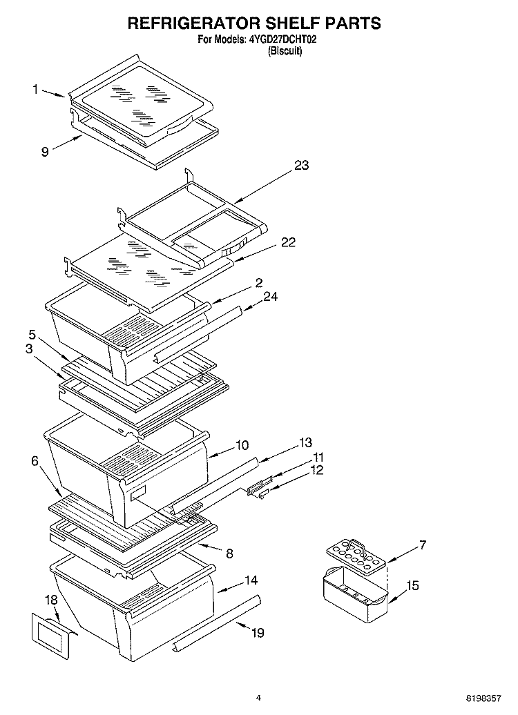 REFRIGERATOR SHELF Diagram and Parts List for 4YGD27DCHT02  Whirlpool Refrigerator