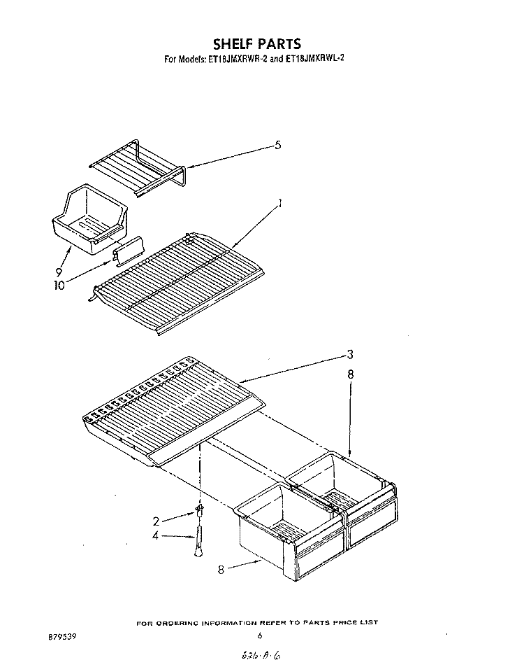 SHELF Diagram and Parts List for ET18JMXRWR2  Whirlpool Refrigerator