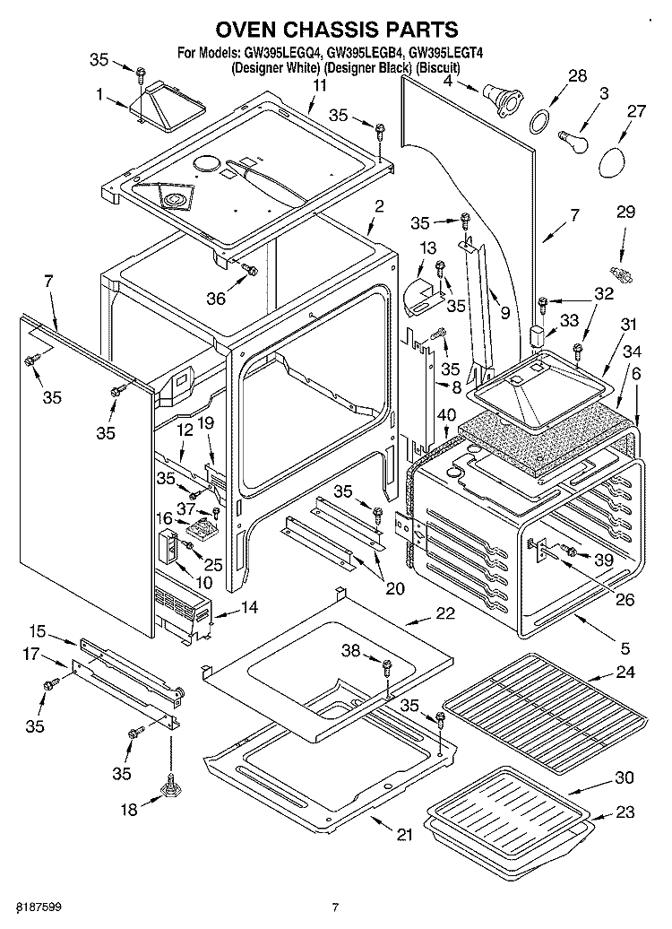 OVEN CHASSIS Diagram and Parts List for GW395LEGB4  Whirlpool Range
