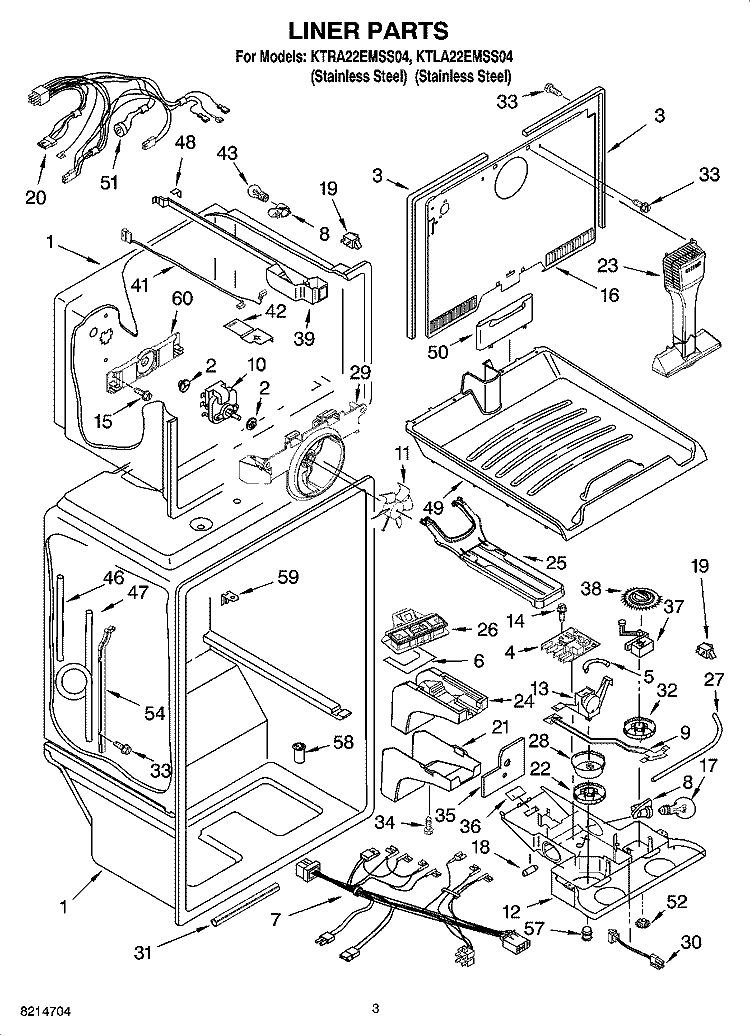 LINER PARTS Diagram and Parts List for KTRA22EMSS04  KitchenAid Refrigerator