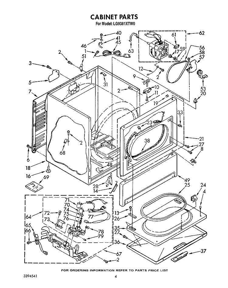 CABINET Diagram and Parts List for LG9381XTW0  Whirlpool Dryer
