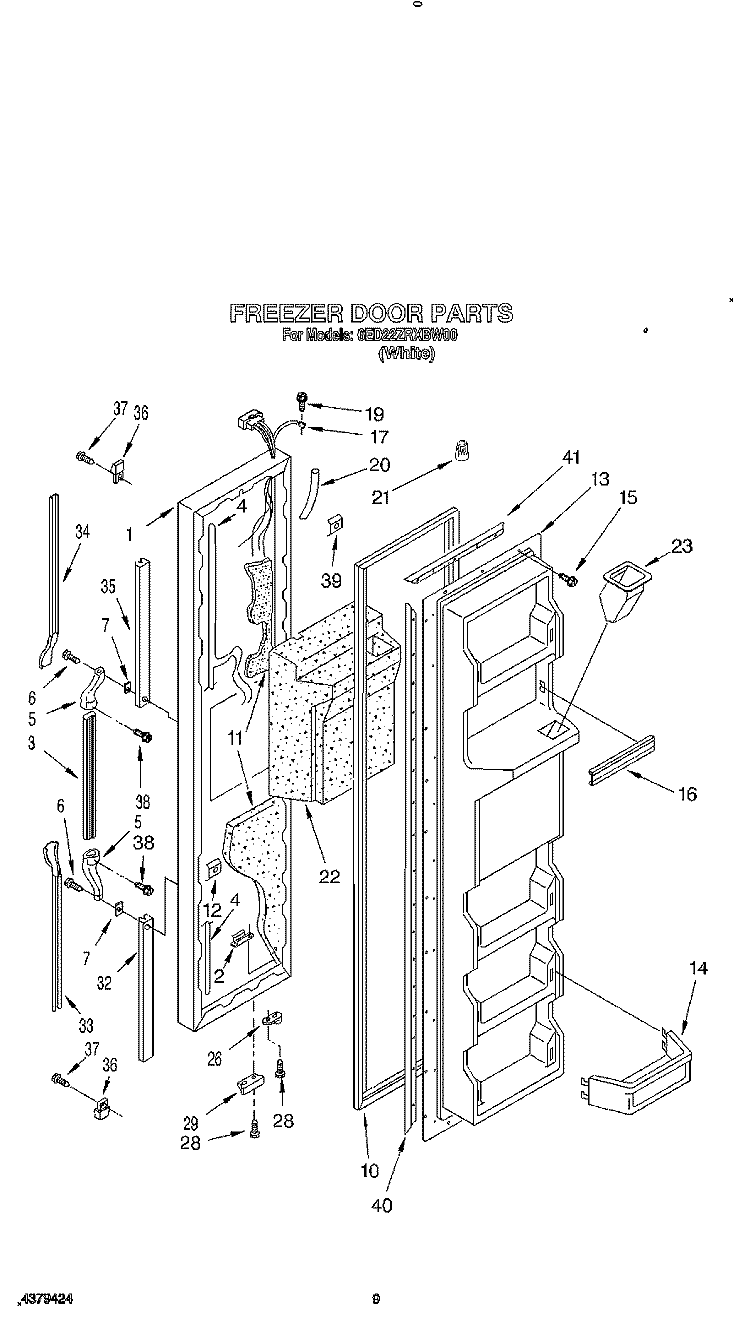 FREEZER DOOR Diagram and Parts List for 6ED22ZRXBW00  Whirlpool Refrigerator