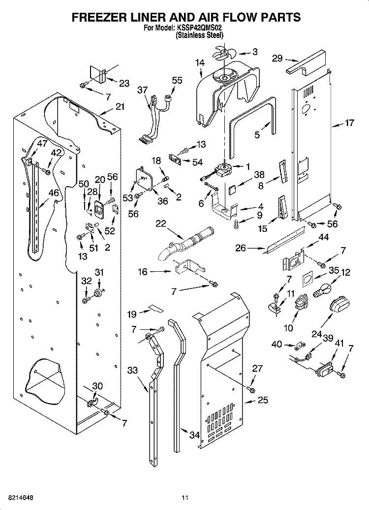 FREEZER LINER AND AIR FLOW PARTS Diagram and Parts List for KSSP42QMS02  KitchenAid Refrigerator