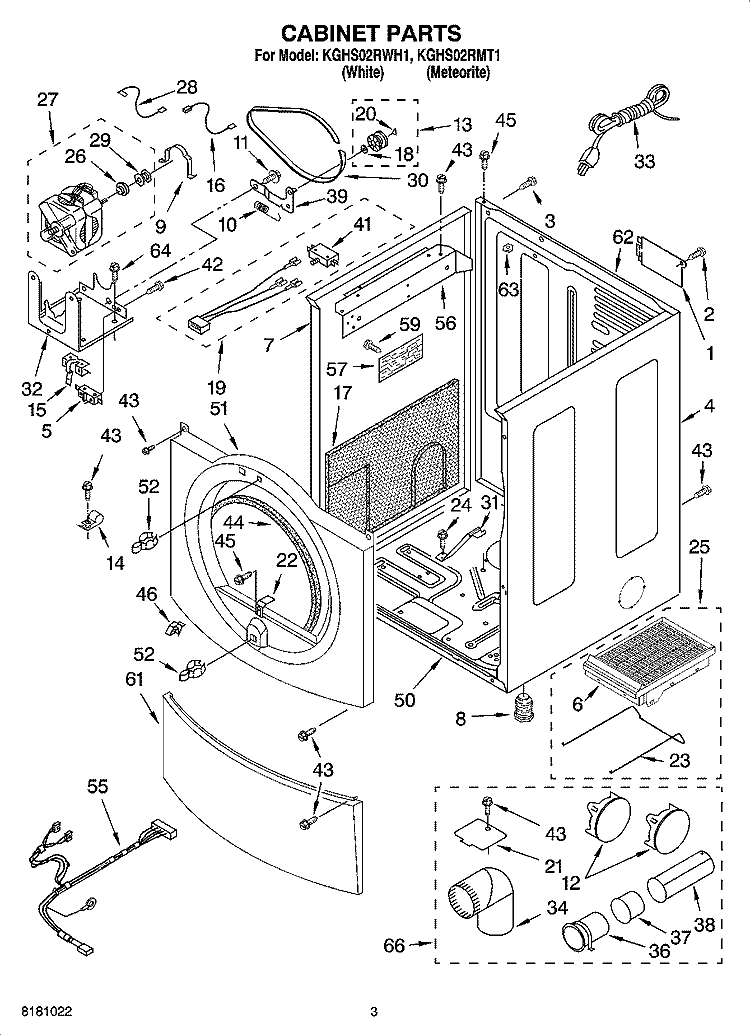 CABINET PARTS Diagram and Parts List for KGHS02RMT1  KitchenAid Dryer