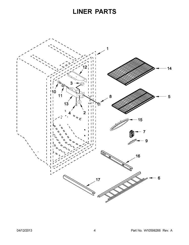 LINER PARTS Diagram and Parts List for EV200NZBQ00  Whirlpool Freezer