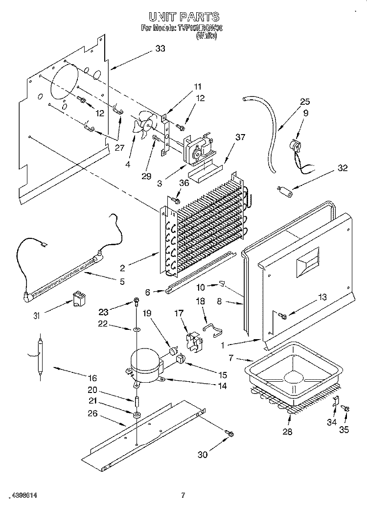UNIT Diagram and Parts List for TVF15NRGW00  Whirlpool Freezer