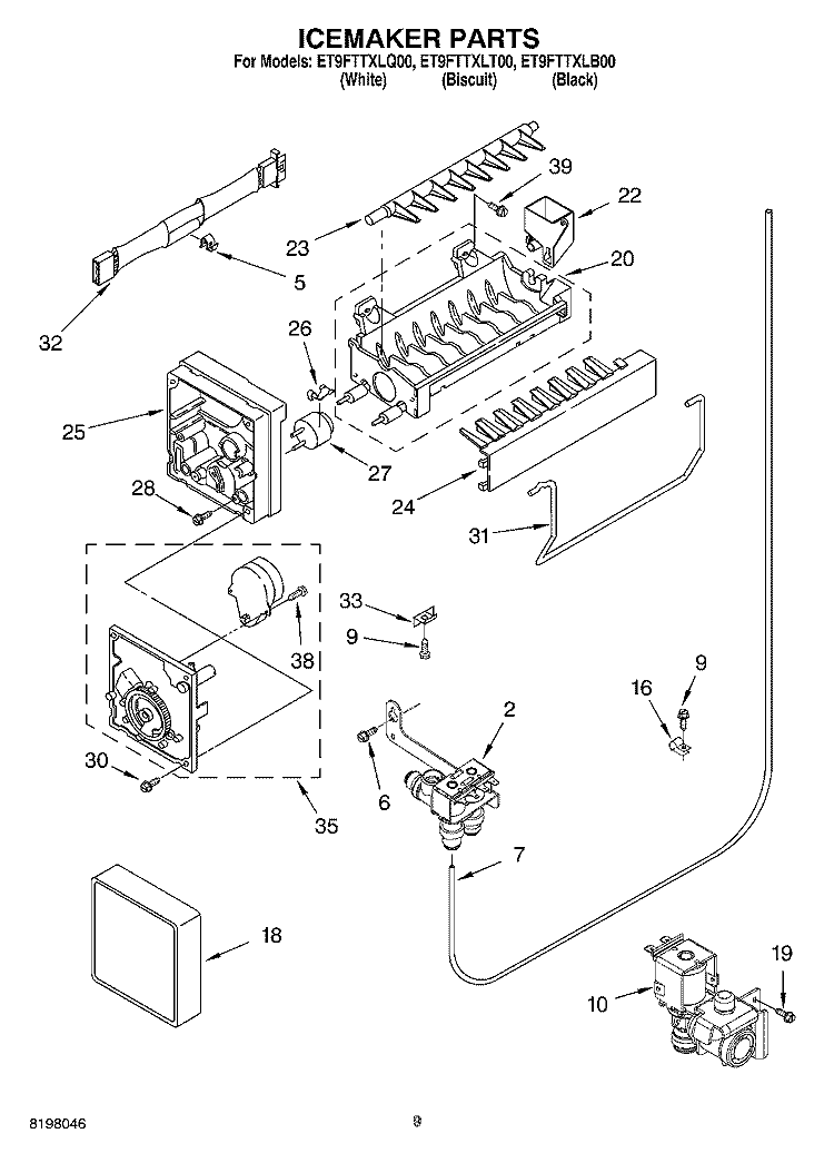 ICE MAKER Diagram and Parts List for ET9FTTXLB00  Whirlpool Refrigerator