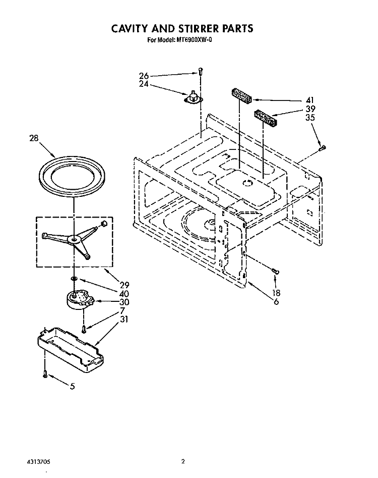 CAVITY AND STIRRER, LIT/OPTIONAL Diagram and Parts List for MT6900XW0  Whirlpool Microwave