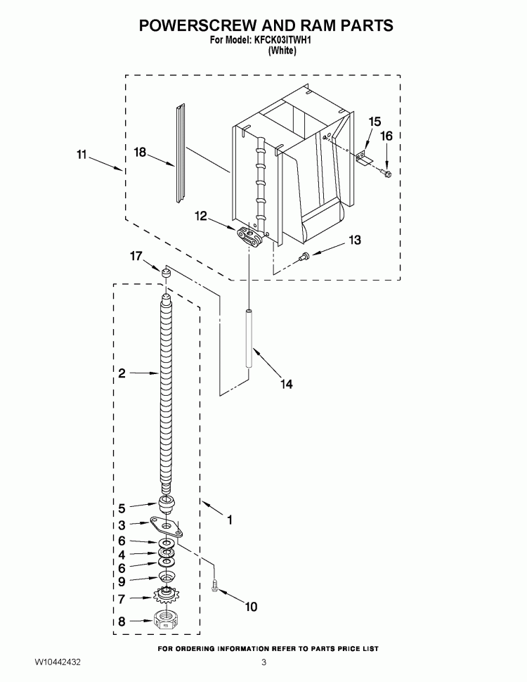 POWERSCREW AND RAM PARTS Diagram and Parts List for KFCK03ITWH1  KitchenAid Trash Compactor