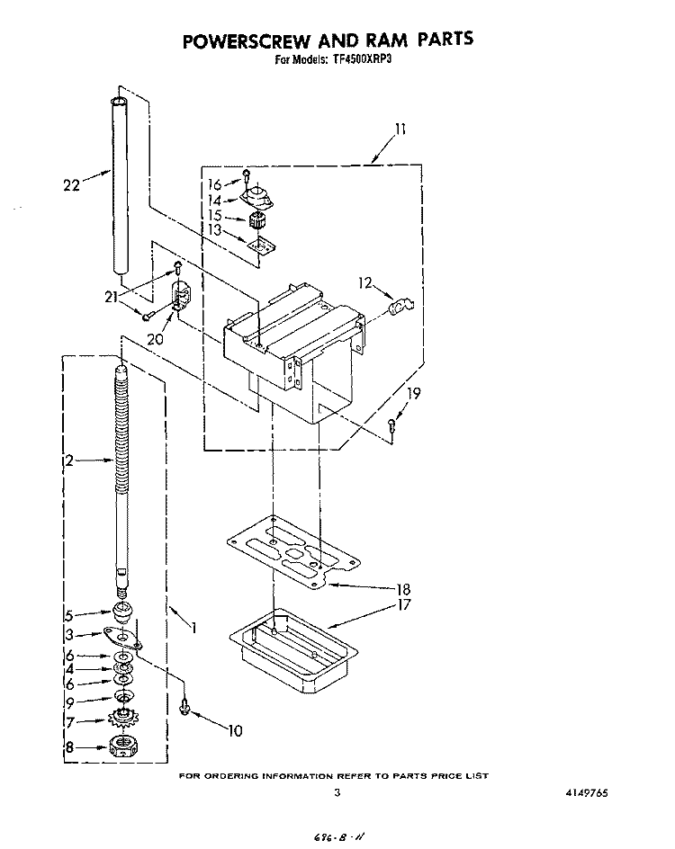 POWERSCREW AND RAM Diagram and Parts List for TF4500XRP3  Whirlpool Trash Compactor