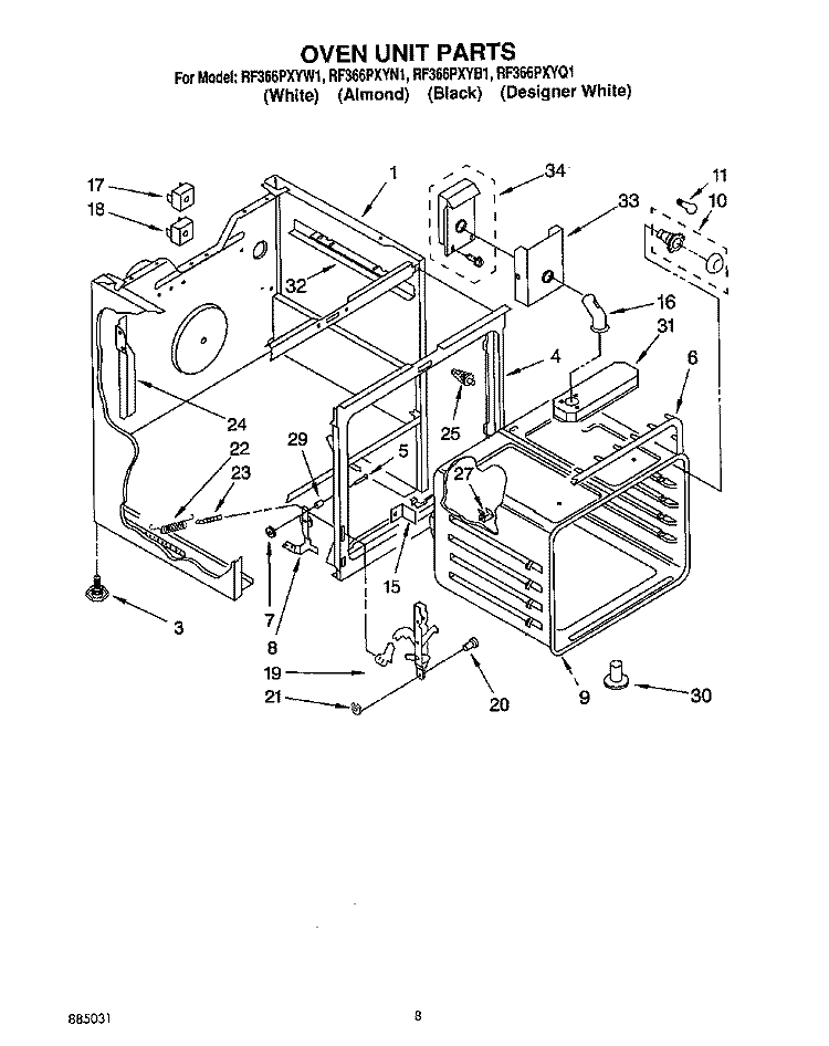 OVEN UNIT Diagram and Parts List for RF366PXYQ1  Whirlpool Range