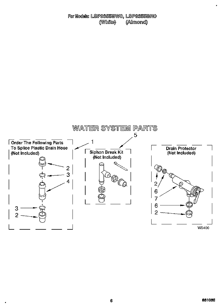 WATER SYSTEM Diagram and Parts List for LSP9355BW0  Whirlpool Washer